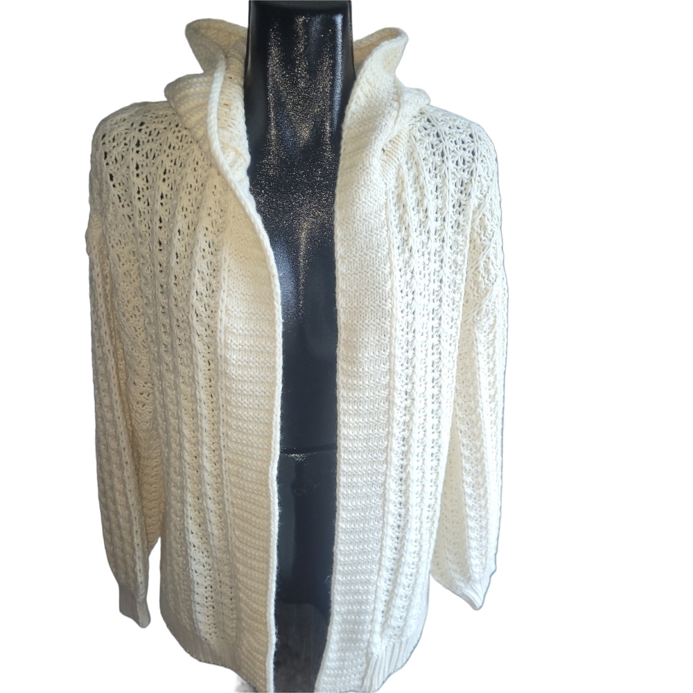 My Style Cream Chunky Knit Hooded Cardigan Sweater S